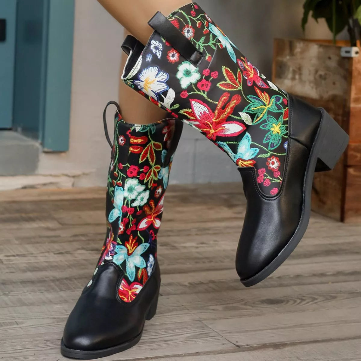 Floral Block Heel Boots, view 4