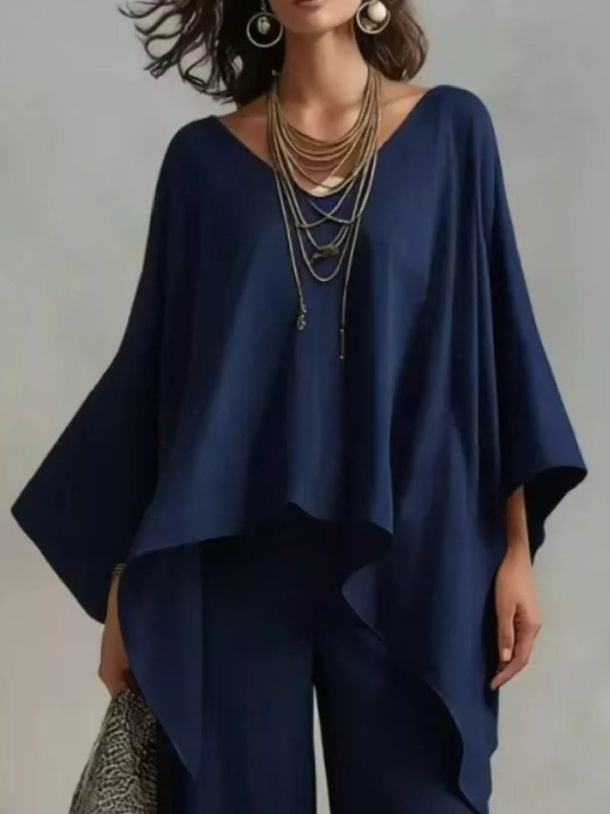 Loose Fit V-Neck Top and Pants Two-Piece Set