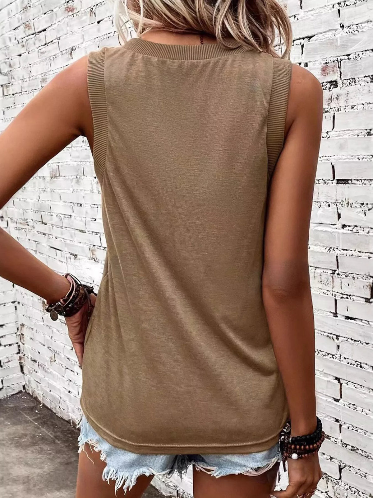 V-Neck Ribbed Trim Tank - Lilixa.store