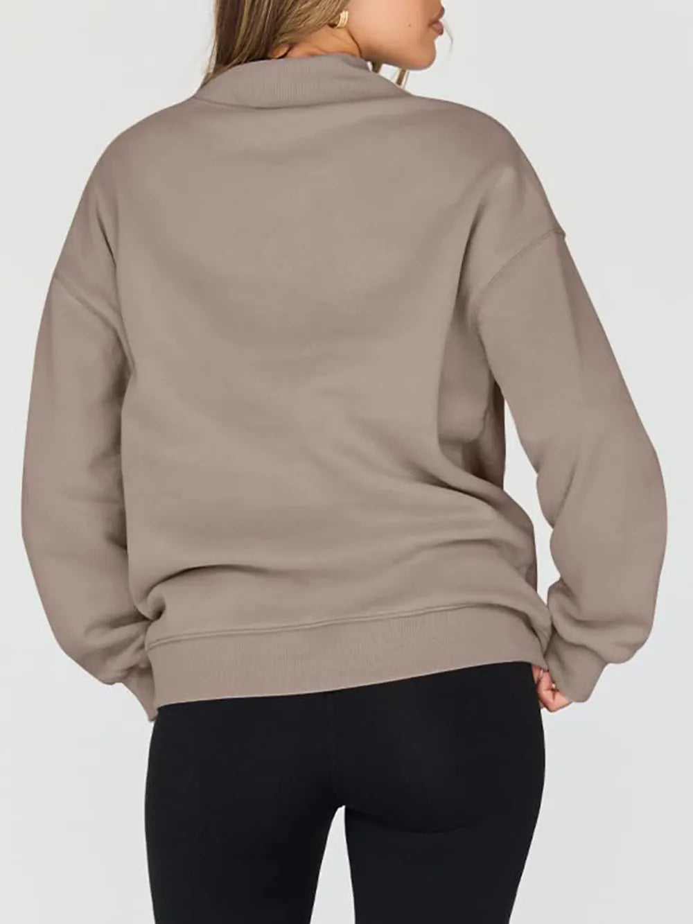 Mock Neck Drop Shoulder Long Sleeve Sweatshirt - Lilixa.store