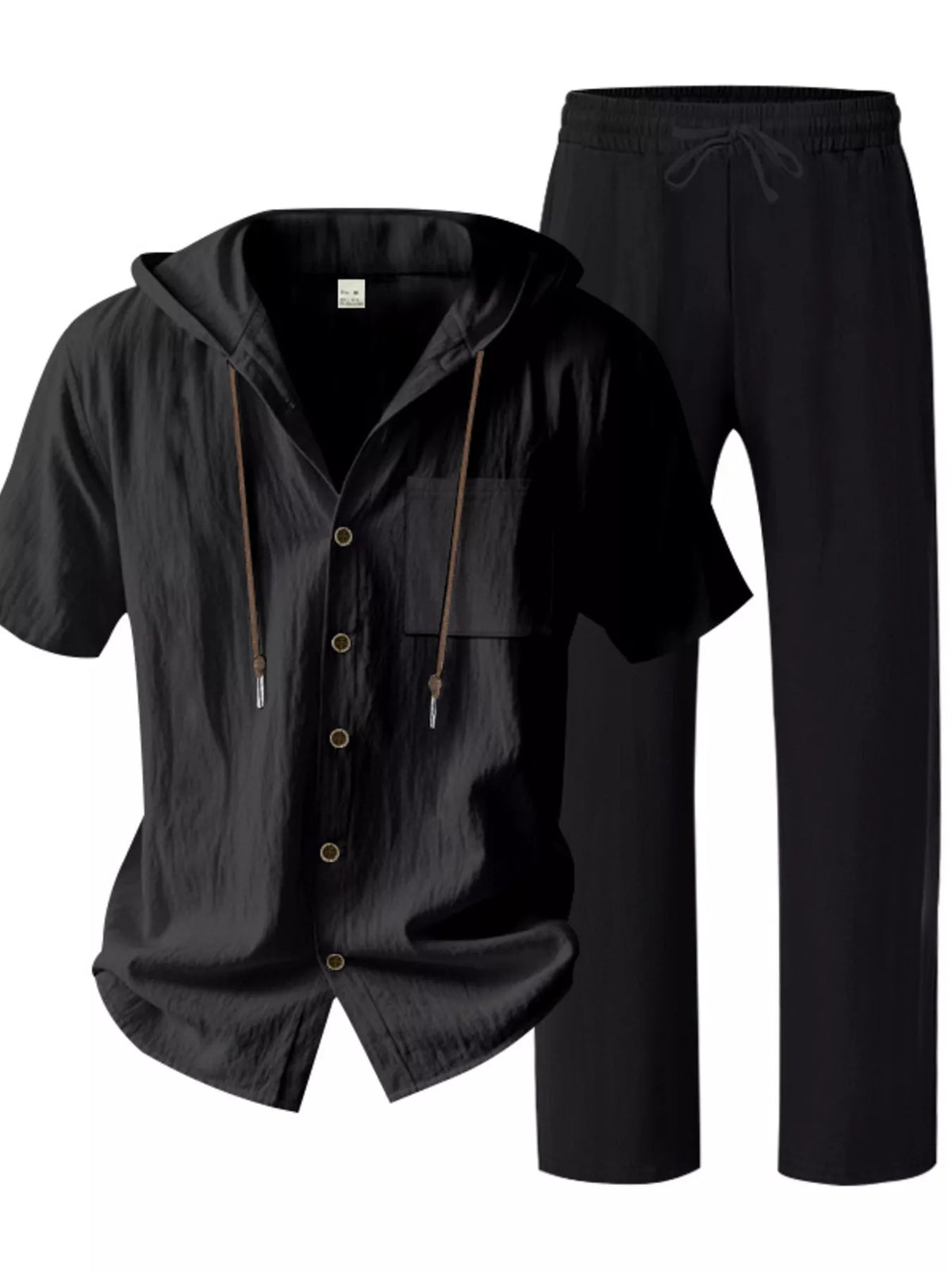 Men's Full Size Casual Hooded Short Sleeve Shirt and Pants Two-Piece Set Plus Size - Lilixa.store
