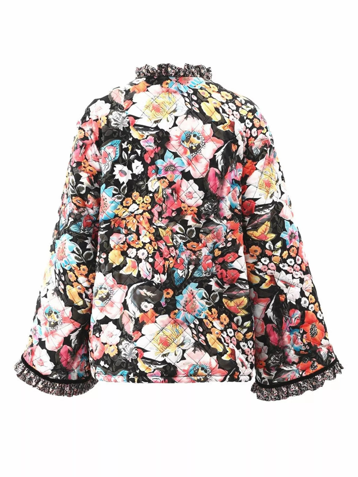 Full Size Floral Print Quilted Sherpa-Lined Jacket Plus Size - Lilixa.store
