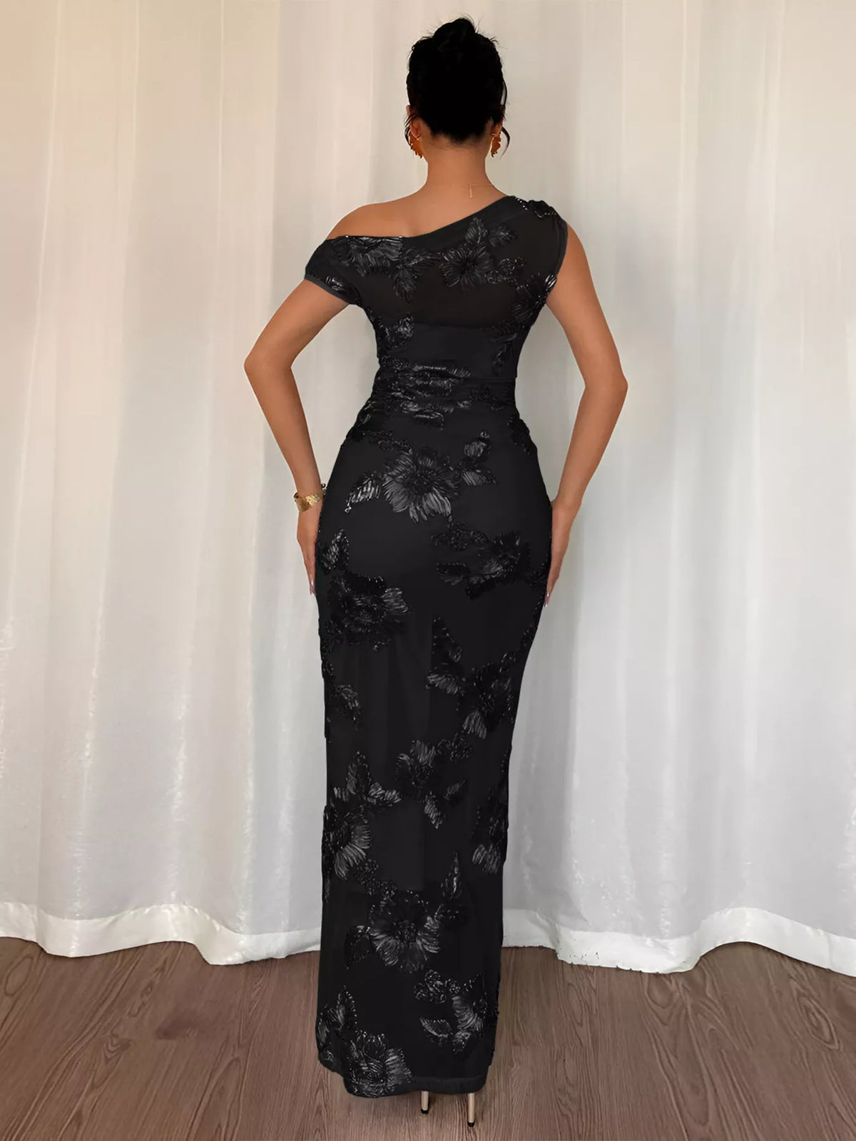 Embroidered One Shoulder Maxi Dress - Lilixa.store