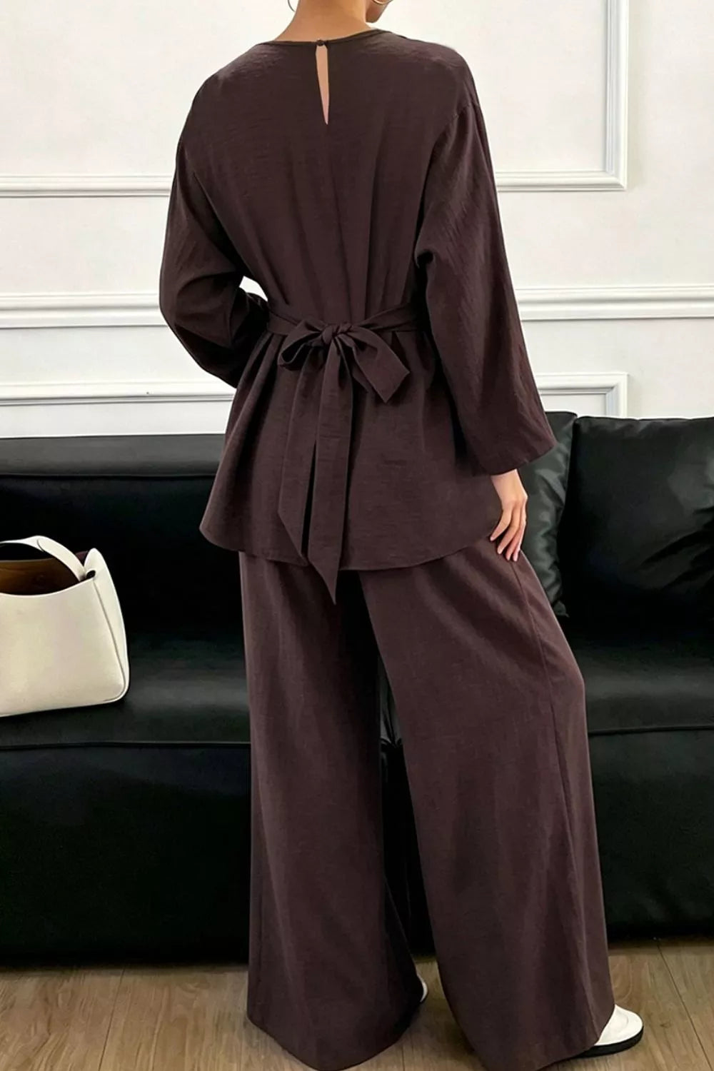 Metal Chain Waist Detail Top and Pants Set - Lilixa.store