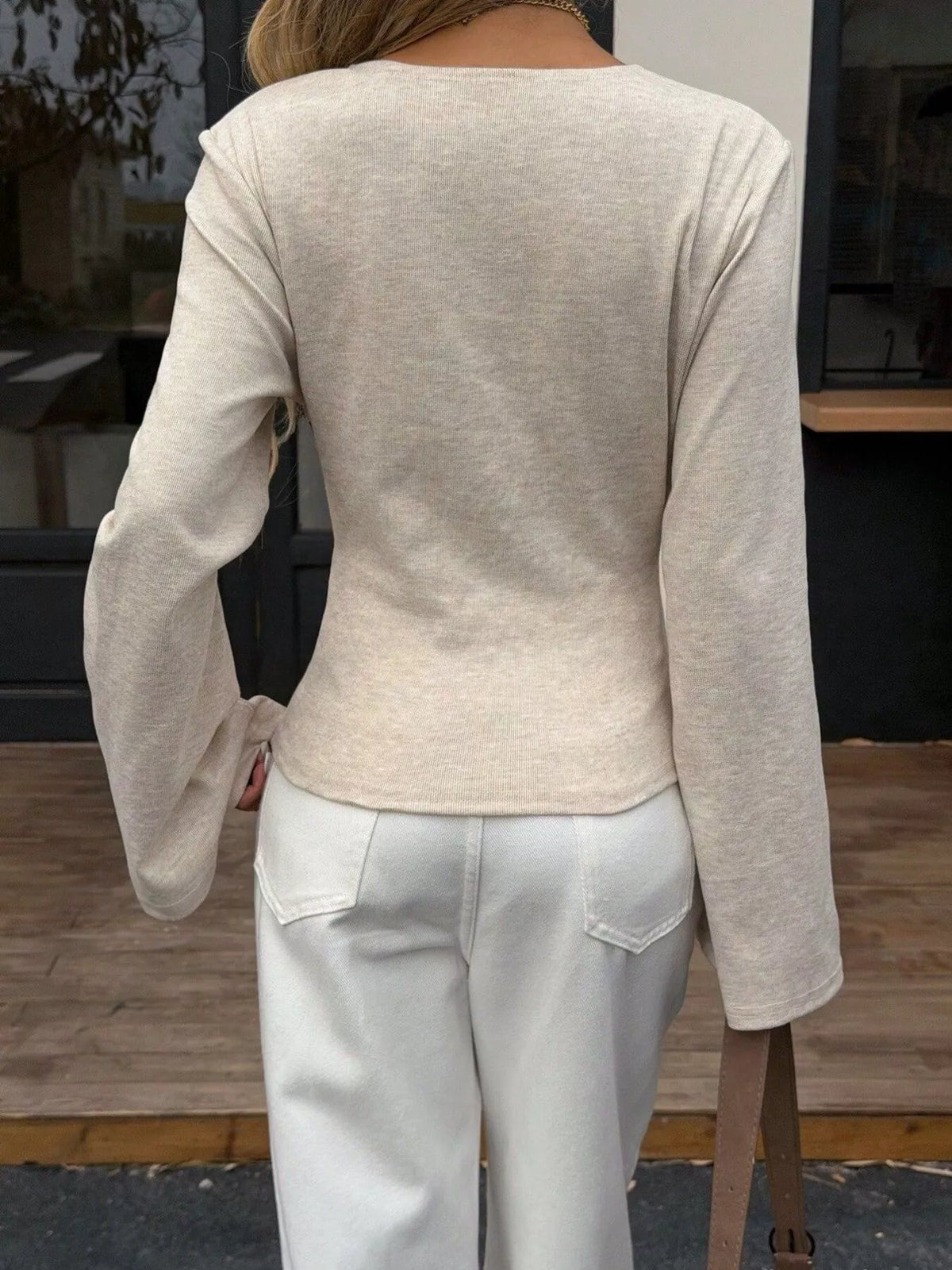 Wrap-Front Long Sleeve T-Shirt - Lilixa.store