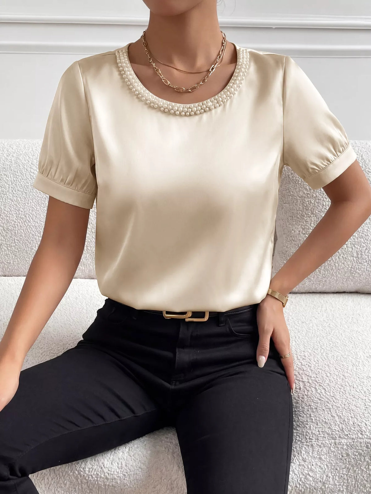 Pearl Trim Satin Bodysuit - Lilixa.store