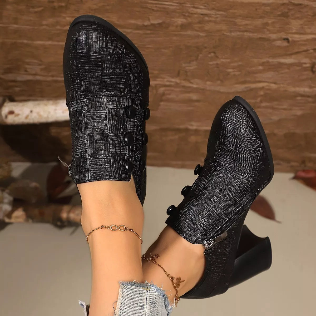 Woven Texture Button Decor Pumps - Lilixa.store