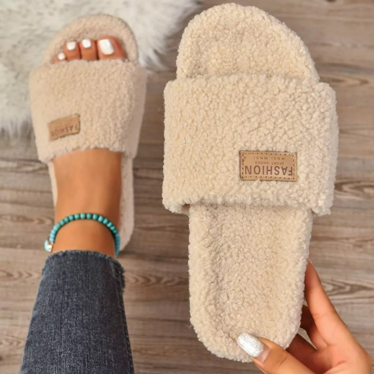 Fuzzy Open Toe Slippers - Lilixa.store