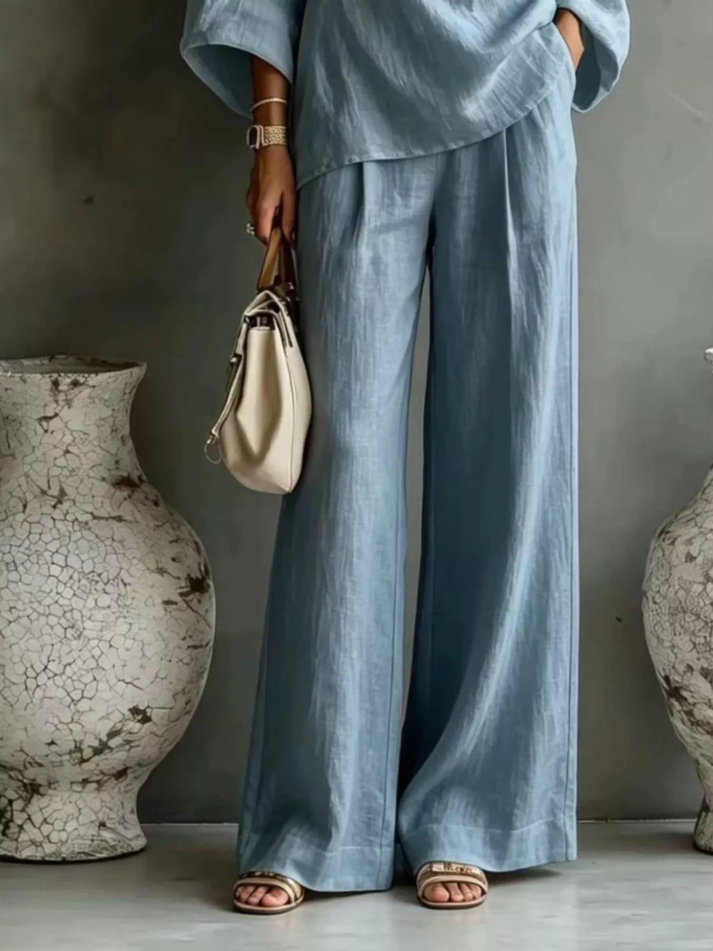 One Shoulder Top and Wide Leg Pants Set - Lilixa.store