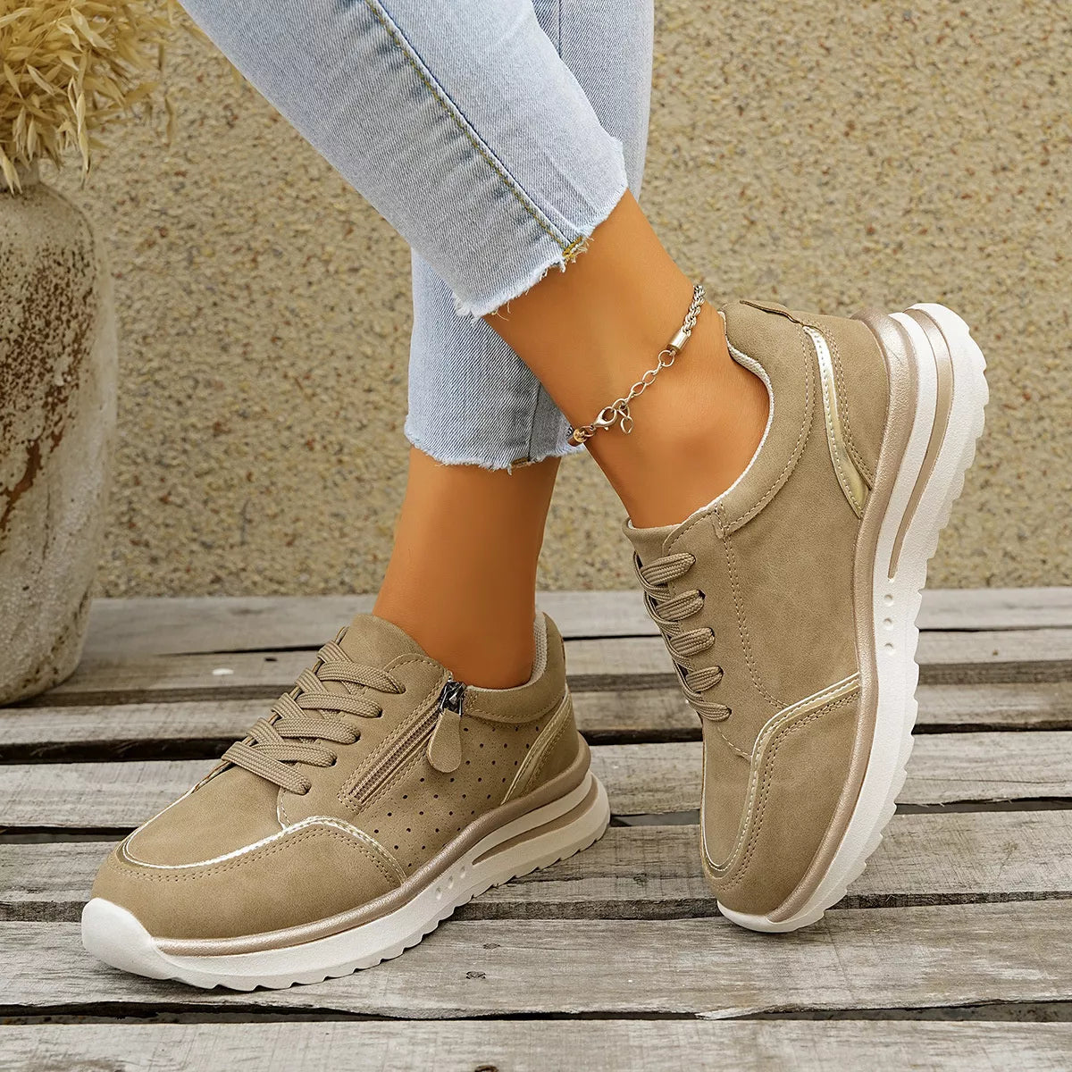Round Toe Lace Up Sneakers - Lilixa.store