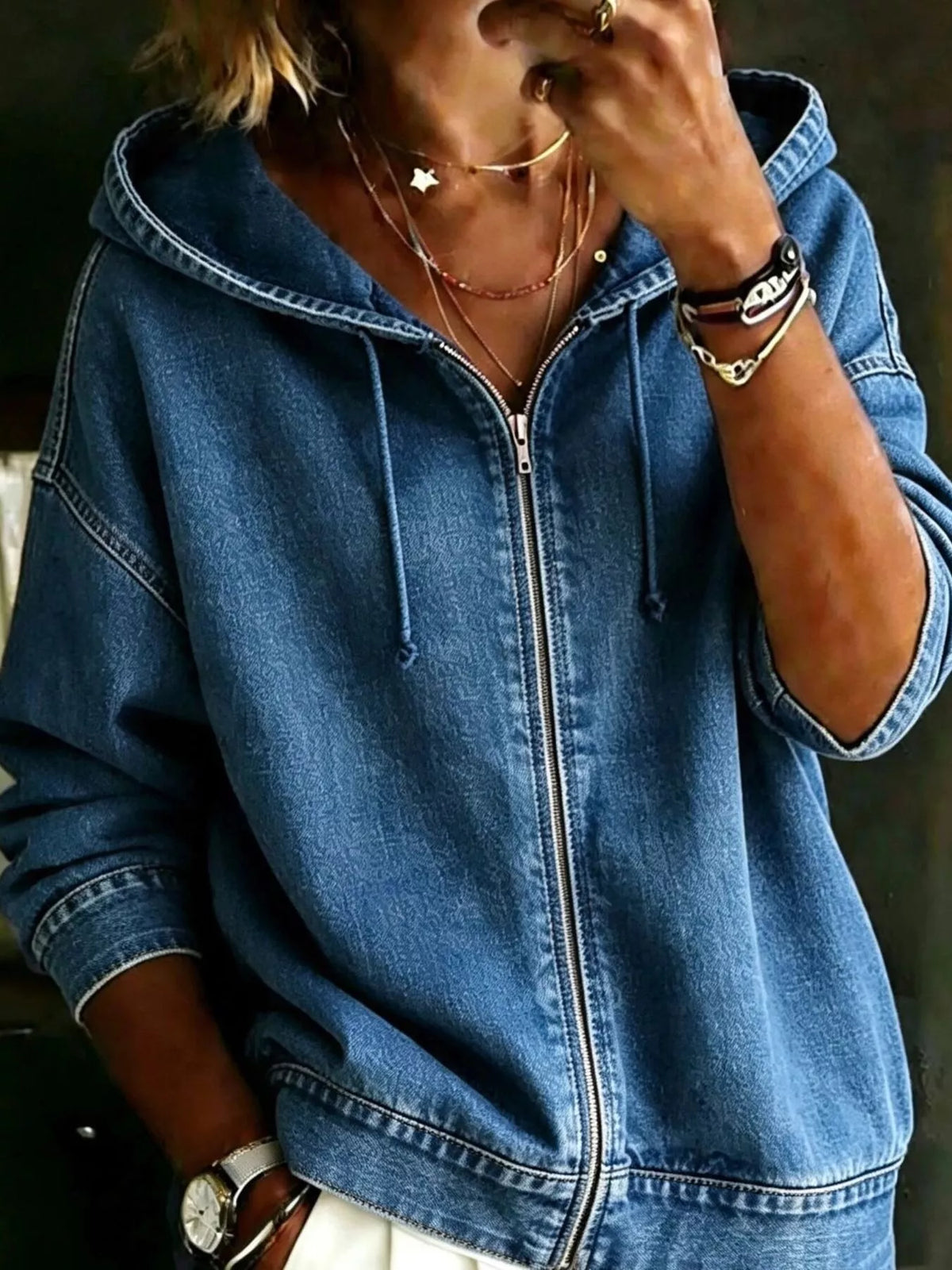 Full Size Zip-Up Dropped Shoulder Hoodie Plus Size