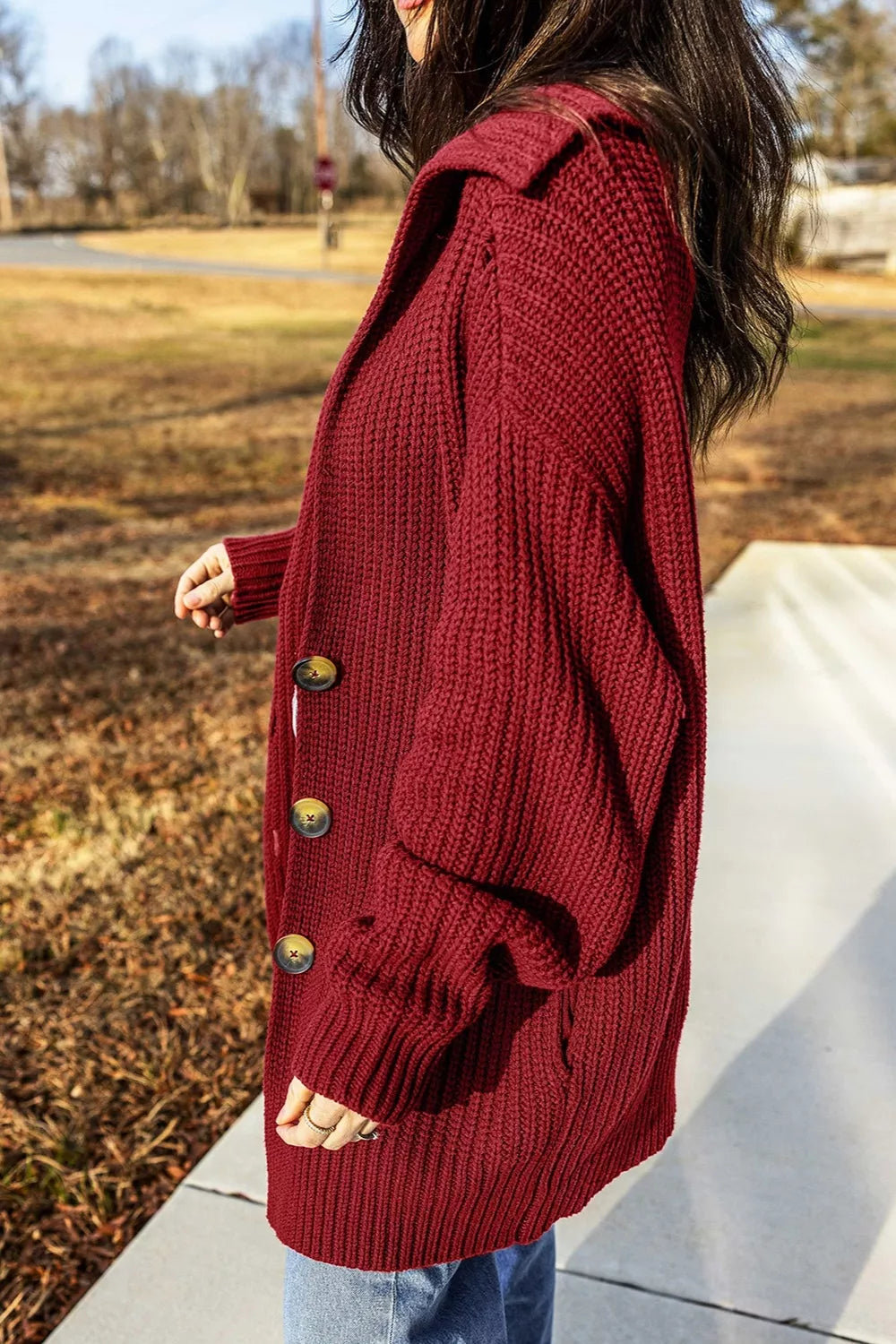 Solid Color Knit Oversized Button Front Sweater Cardigan - Lilixa.store
