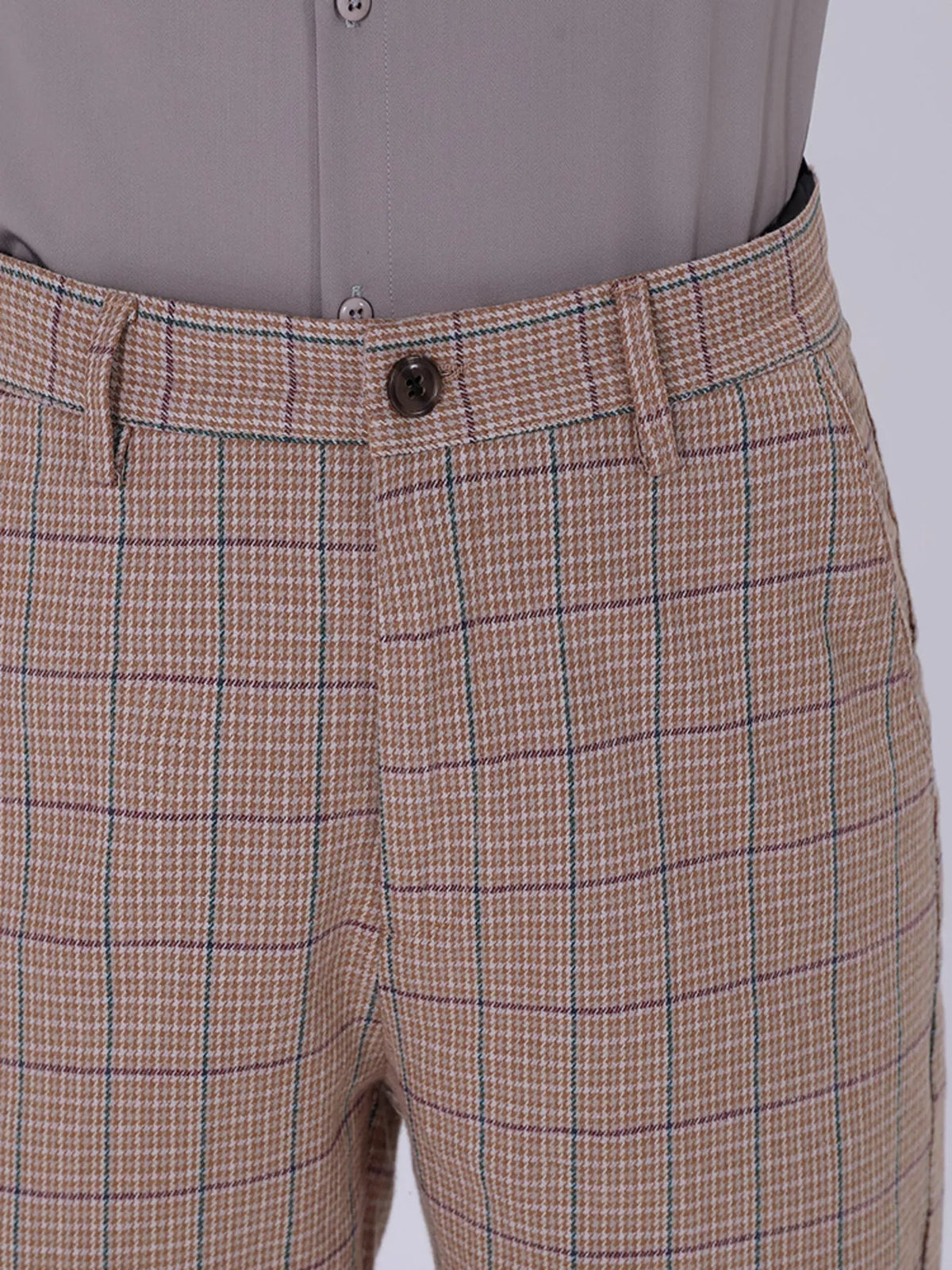 Men's Slim Fit Plaid Pants in Orange, view 4