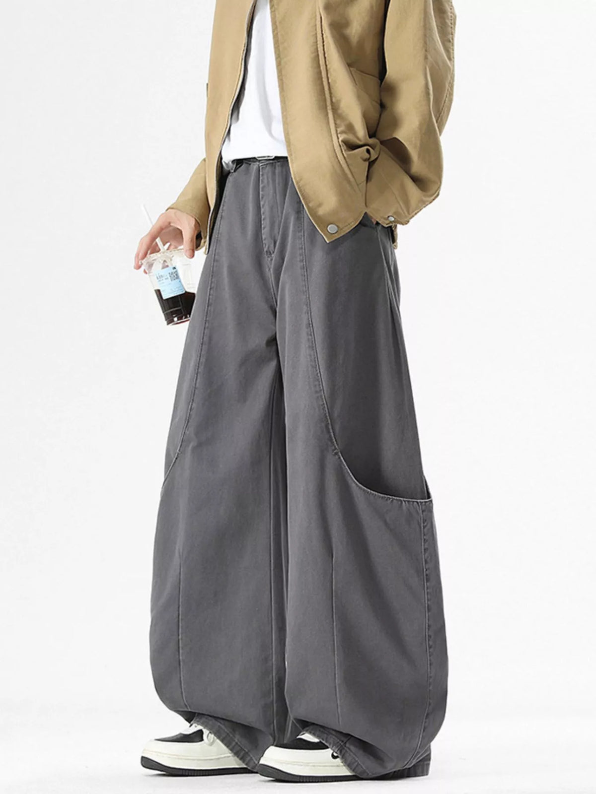 Men's Wide Leg Casual Cargo Pants in Gray
