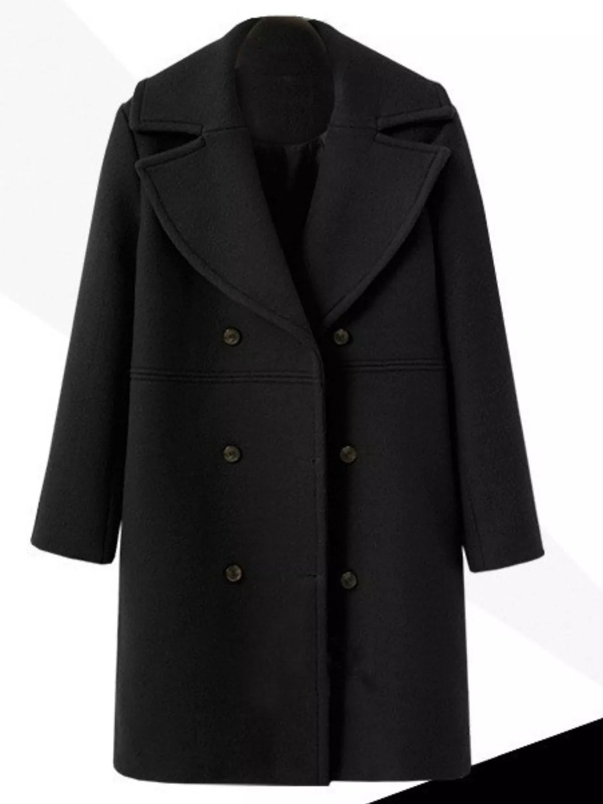 Double-Breasted Long Sleeve Coat in Black