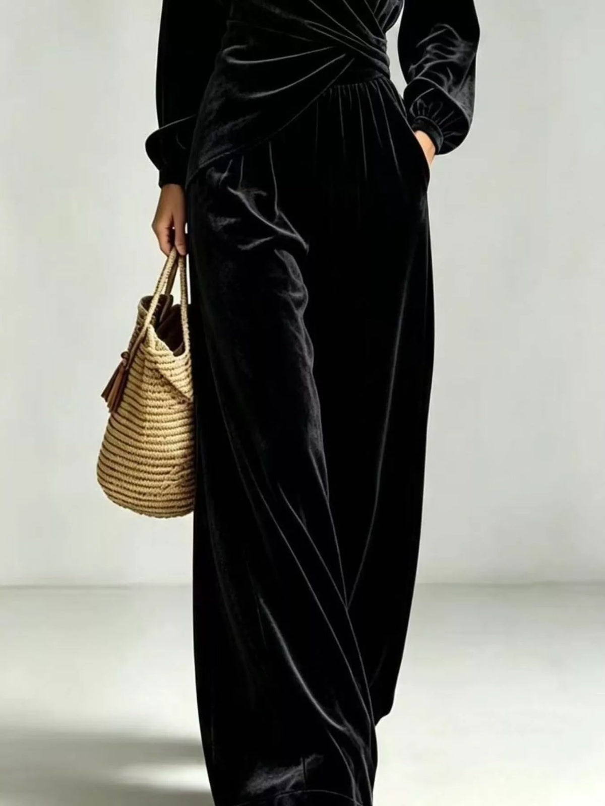 Velvet Wrap-Front Top and Pants Set