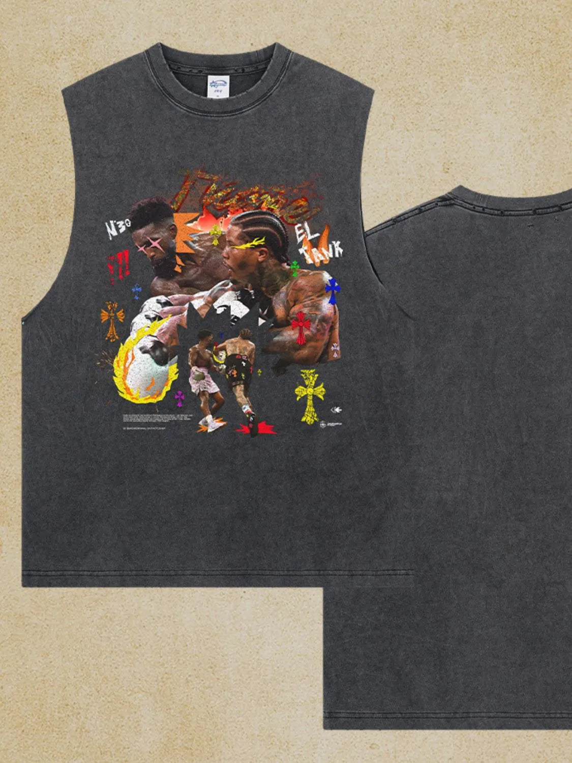 Men's Graphic Round Neck Tank in Black, view 5
