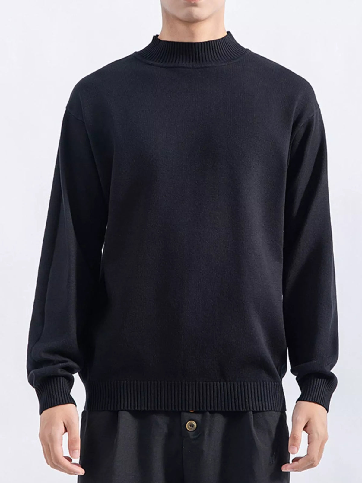 Men's Plus Size Minimalist Mock Neck Sweater in Black