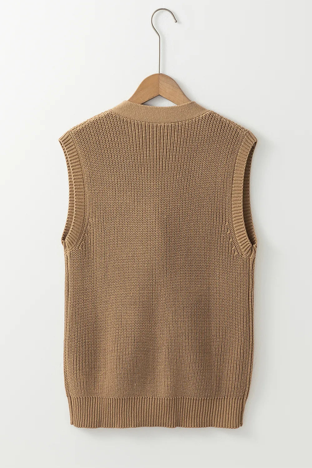 Button Up V-Neck Sweater Vest in Camel, view 6