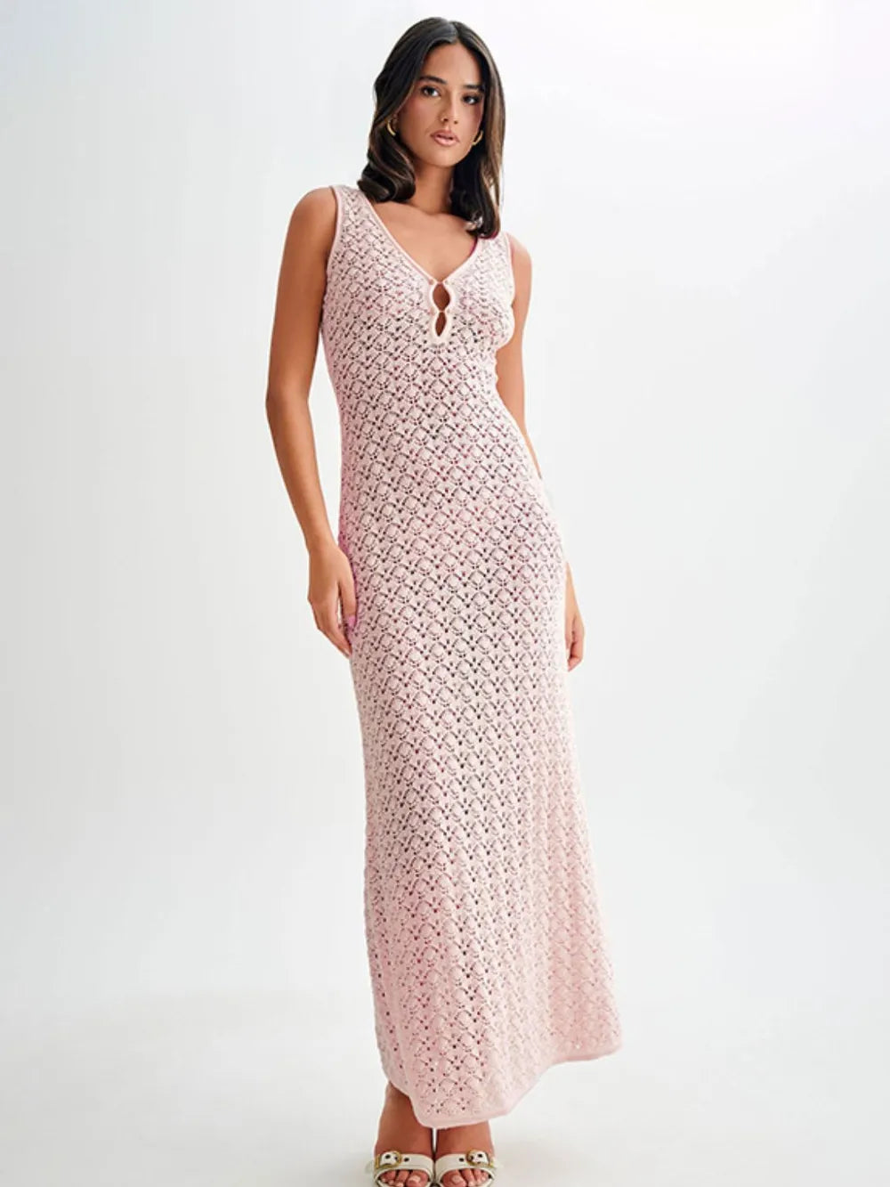 Openwork Sleeveless Maxi Dress - Lilixa.store