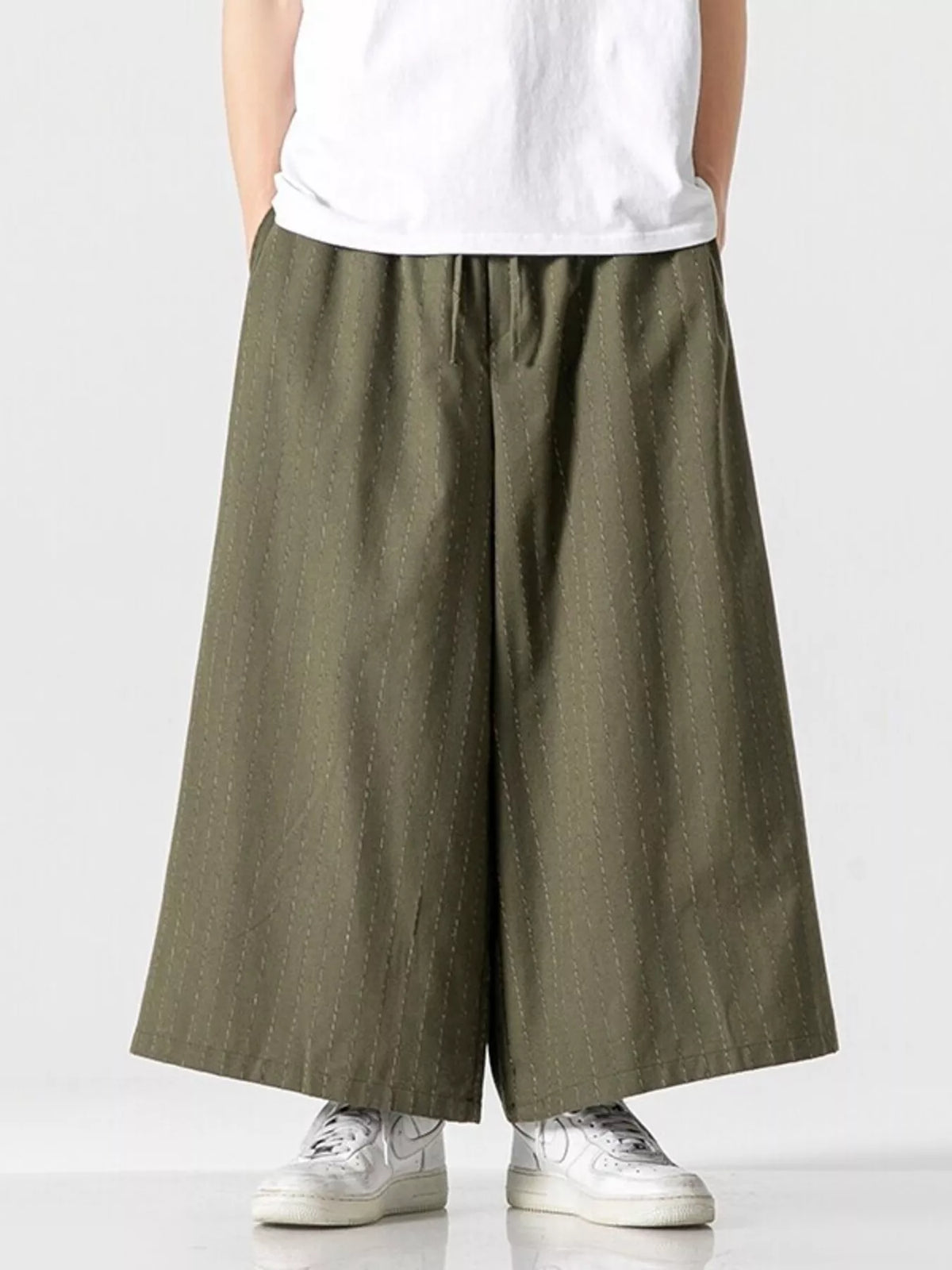 Men's Plus Size Wide Leg Casual Pants in Army Green