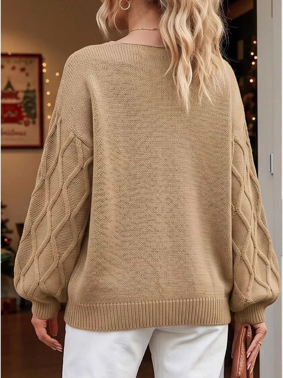 Snowflake Textured V-Neck Sweater - Lilixa.store