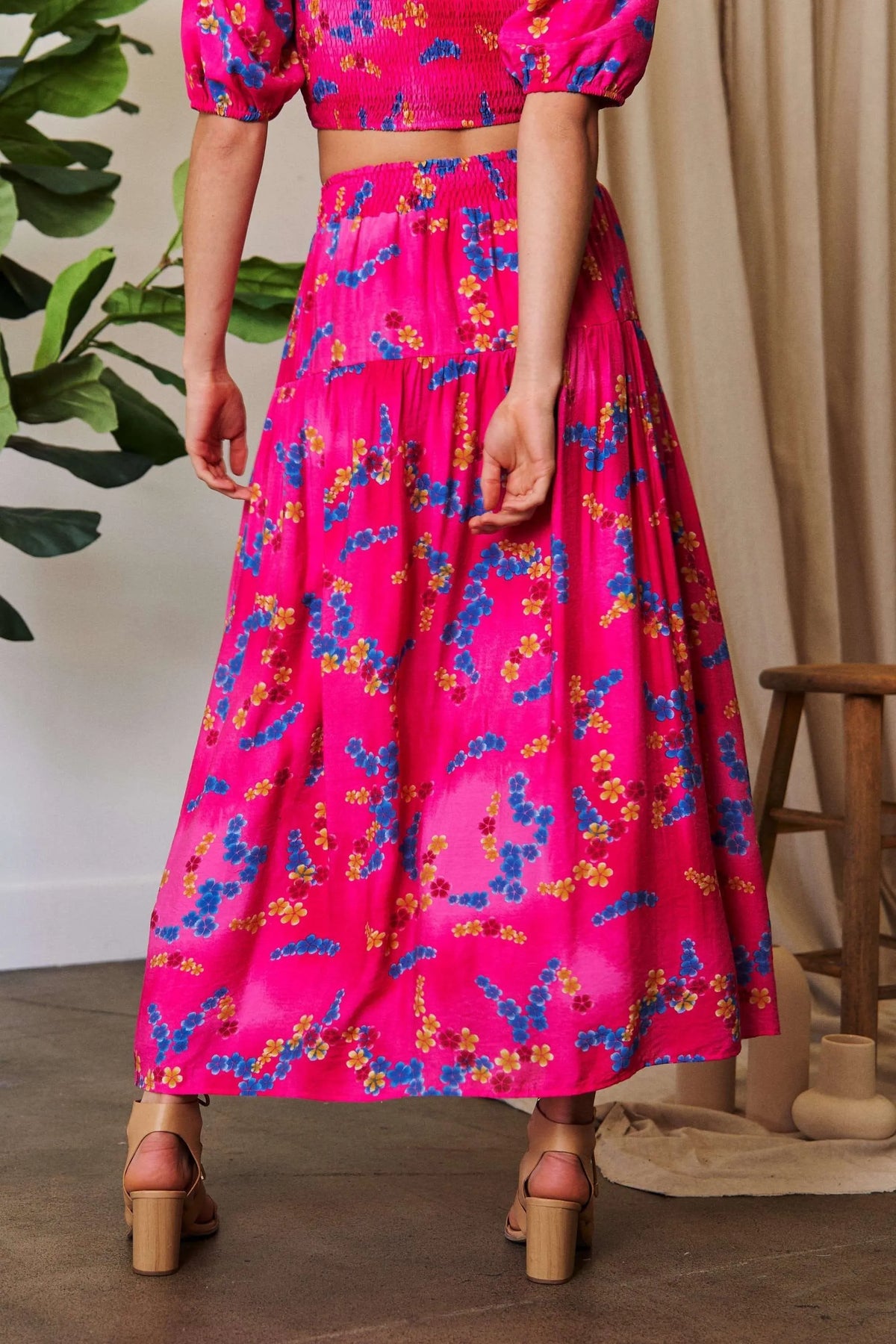 Davi & Dani Printed Smocking Waistband Ruffled Maxi Skirt - Lilixa.store