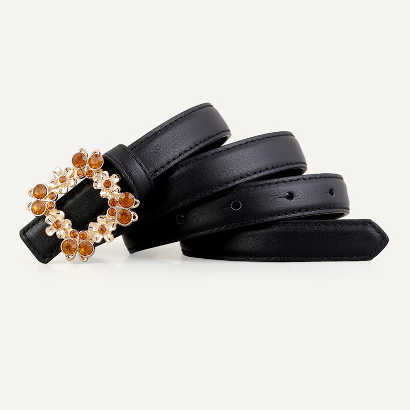 Rhinestone Buckle Leather Belt - Lilixa.store