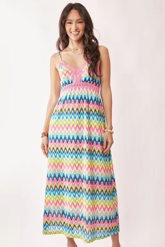 Davi & Dani Multi Color Crochet Lace Midi Dress - Lilixa.store