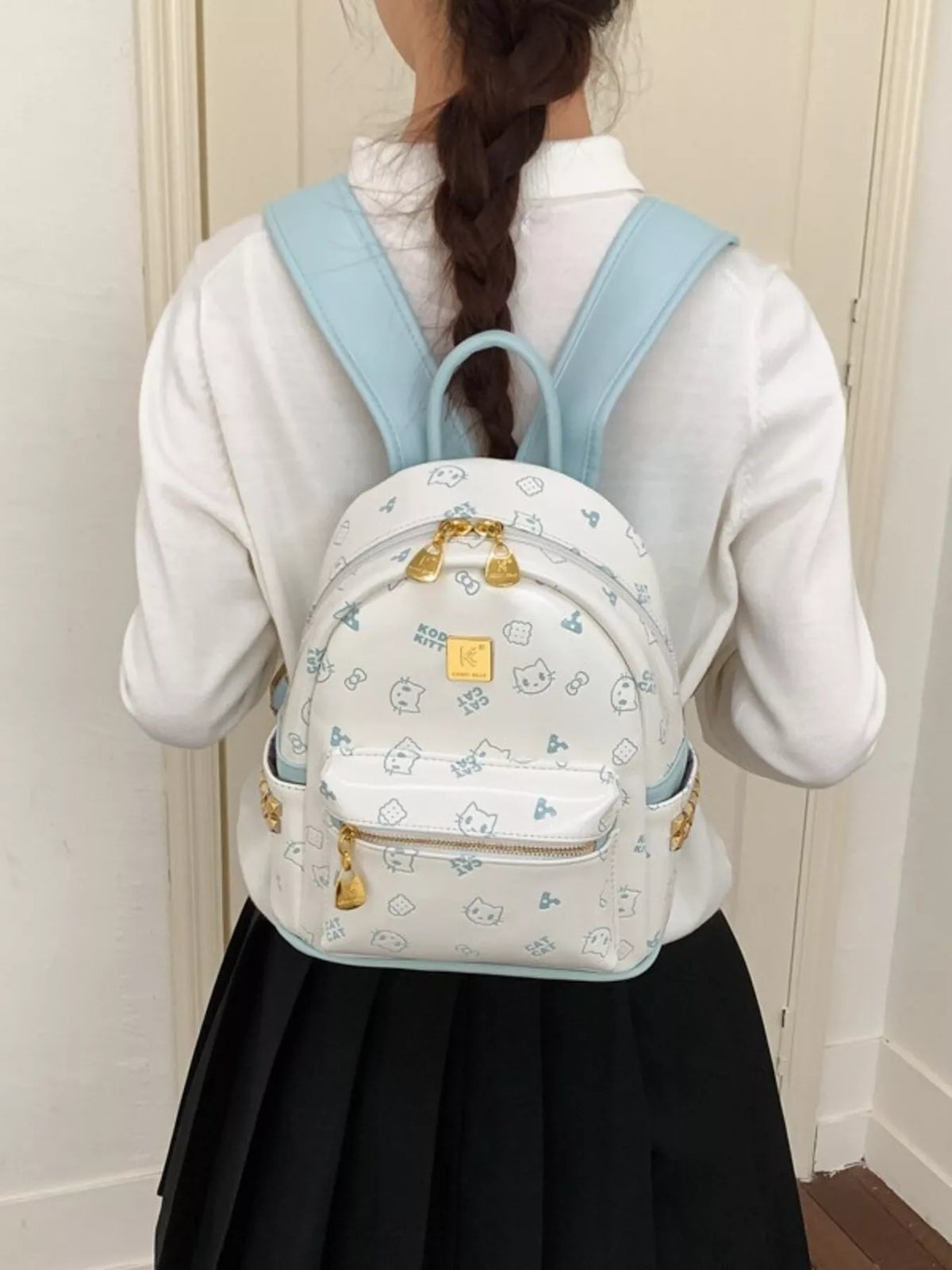 Cartoon Pattern Backpack Bag with Bear Pendant - Lilixa.store