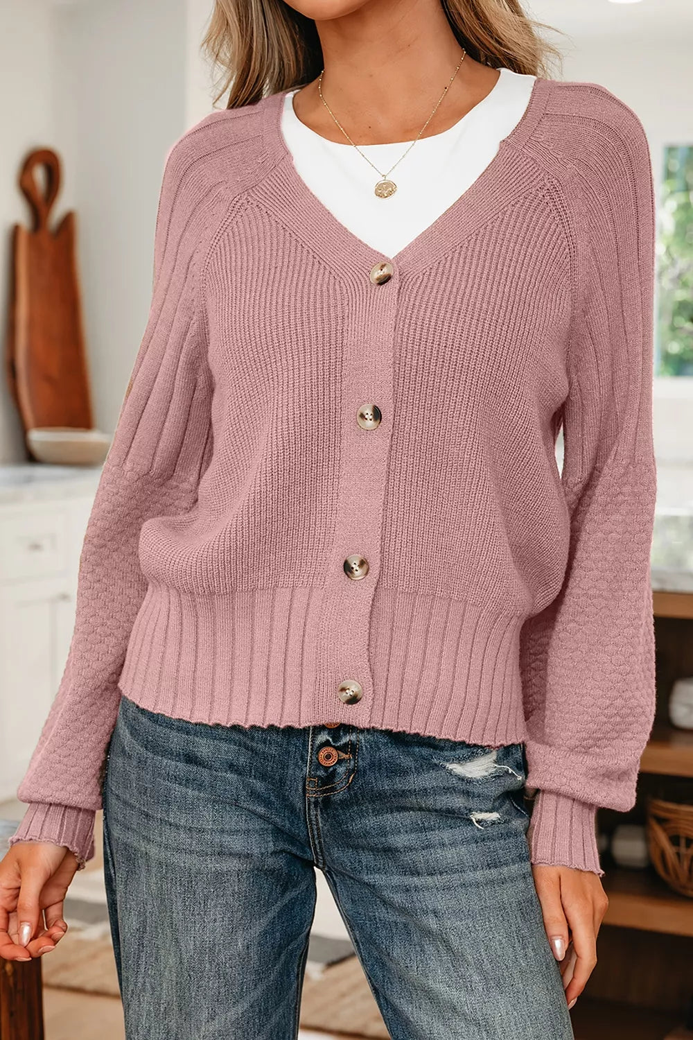 V-Neck Button-Down Cardigan - Lilixa.store