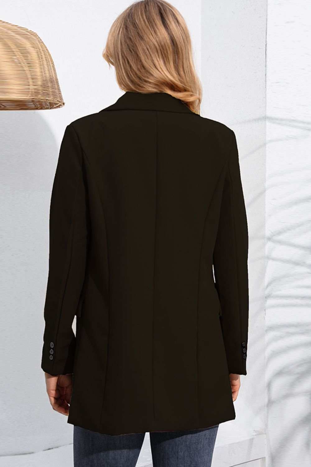 Lapel Neck Long Sleeve Blazer with Pockets - Lilixa.store