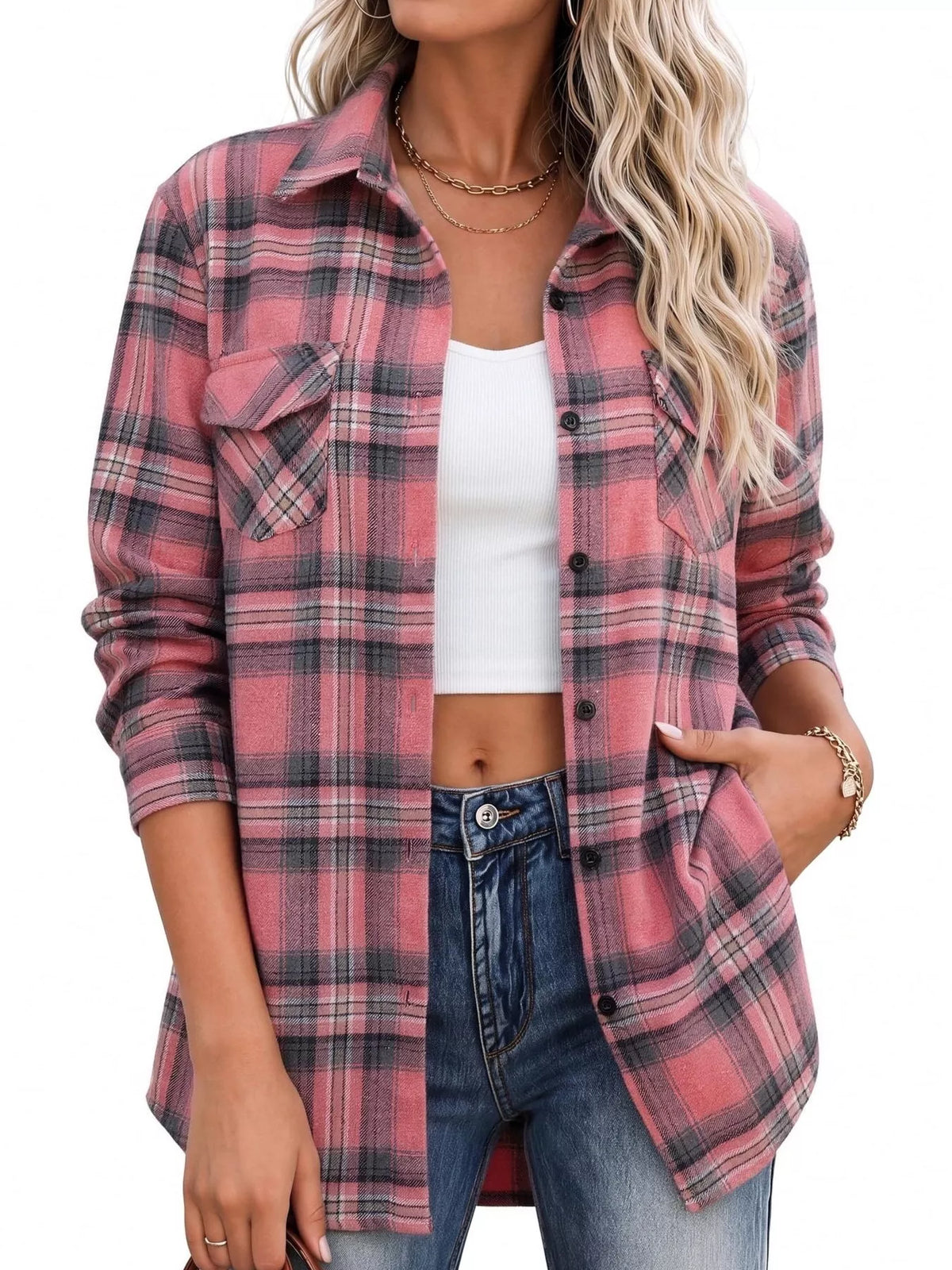 Casual Plaid Button-Down Shirt - Lilixa.store