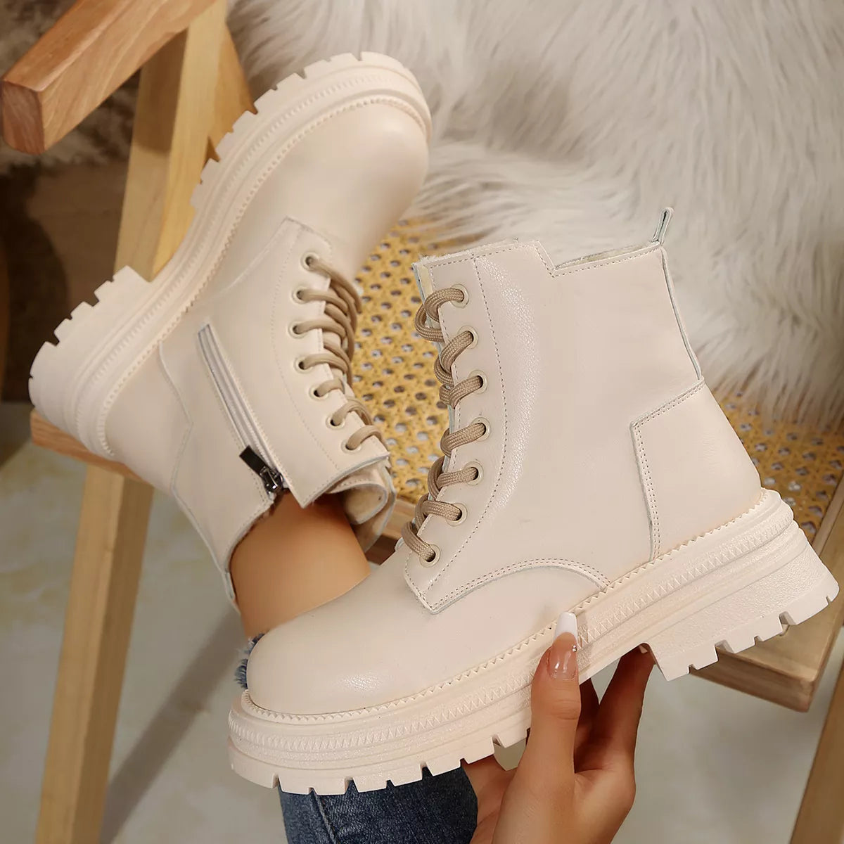 Lace Up Round Toe Platform Boots - Lilixa.store