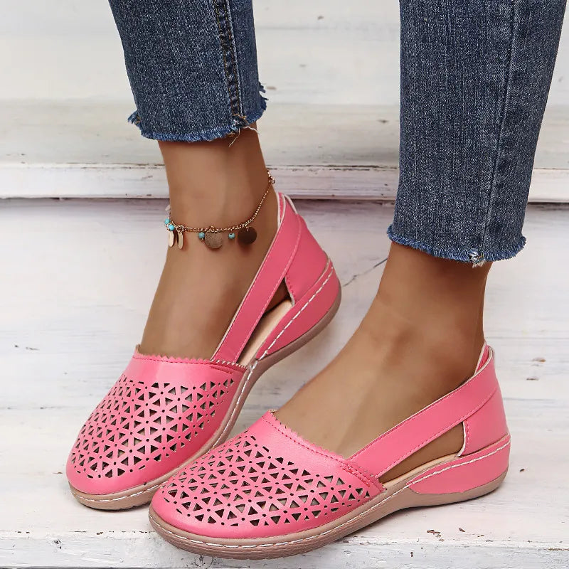 Cutout Round Toe Slip-Ons in Red