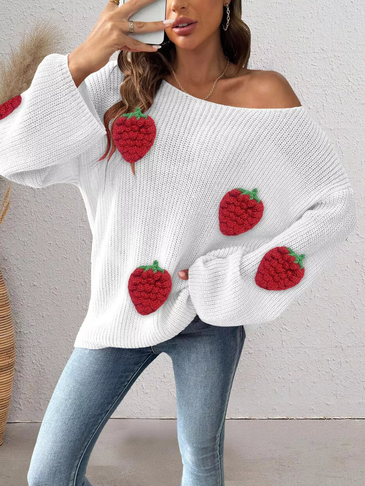 Strawberry Applique Oversized Sweater
