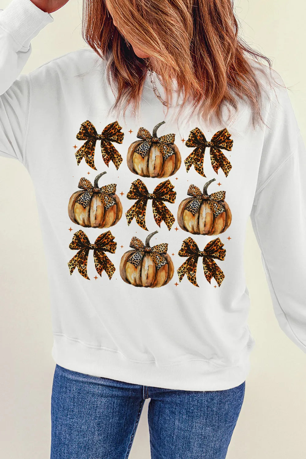 Pumpkin & Bow Graphic Long Sleeve Sweatshirt - Lilixa.store