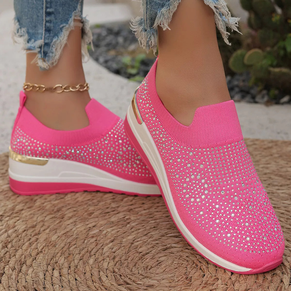 Rhinestone Round Toe Slip-Ons - Lilixa.store