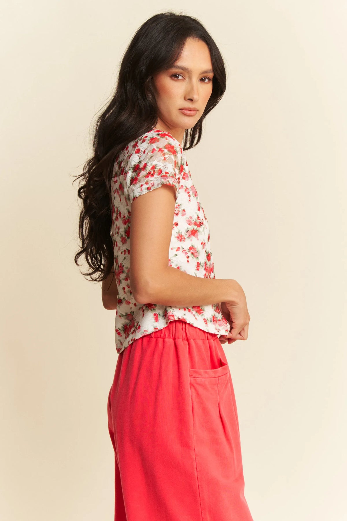Davi & Dani Ribbon Short Sleeve Layered Mesh Top - Lilixa.store