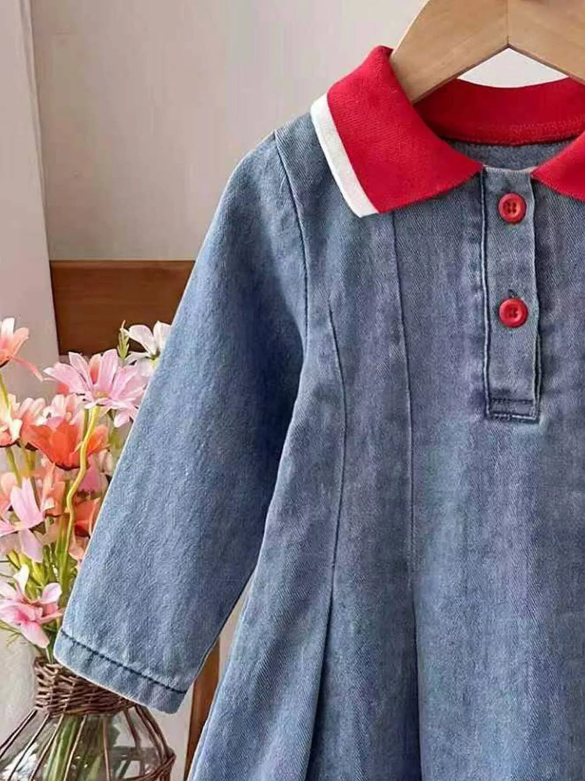 Children's Cherry Embroidered Polo Dress in Sea Blue, view 3