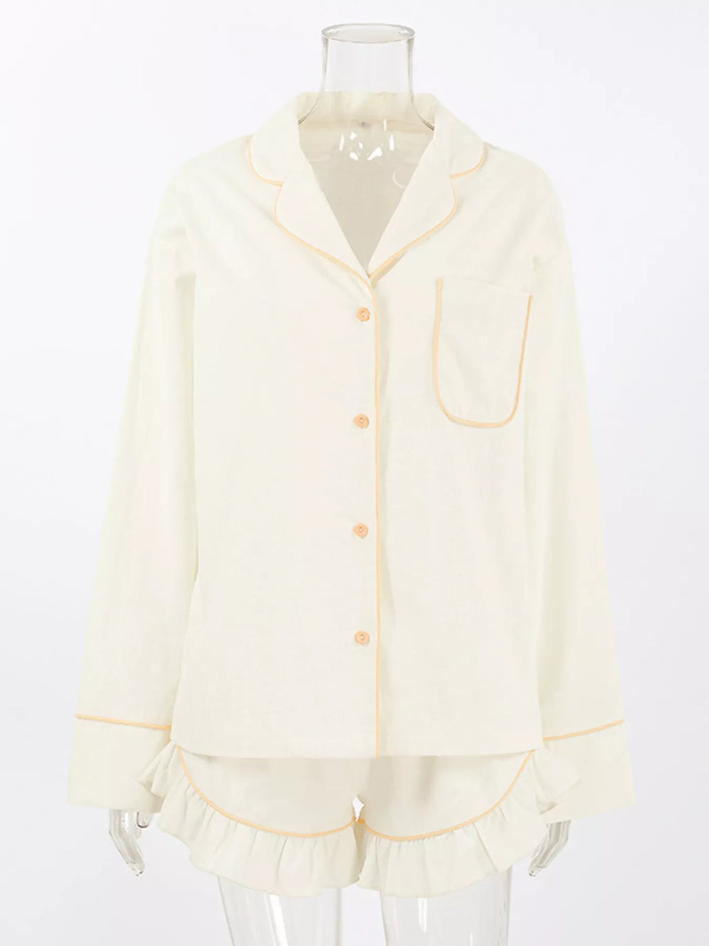 Contrast Trim Long Sleeve Top and Shorts Lounge Set - Lilixa.store