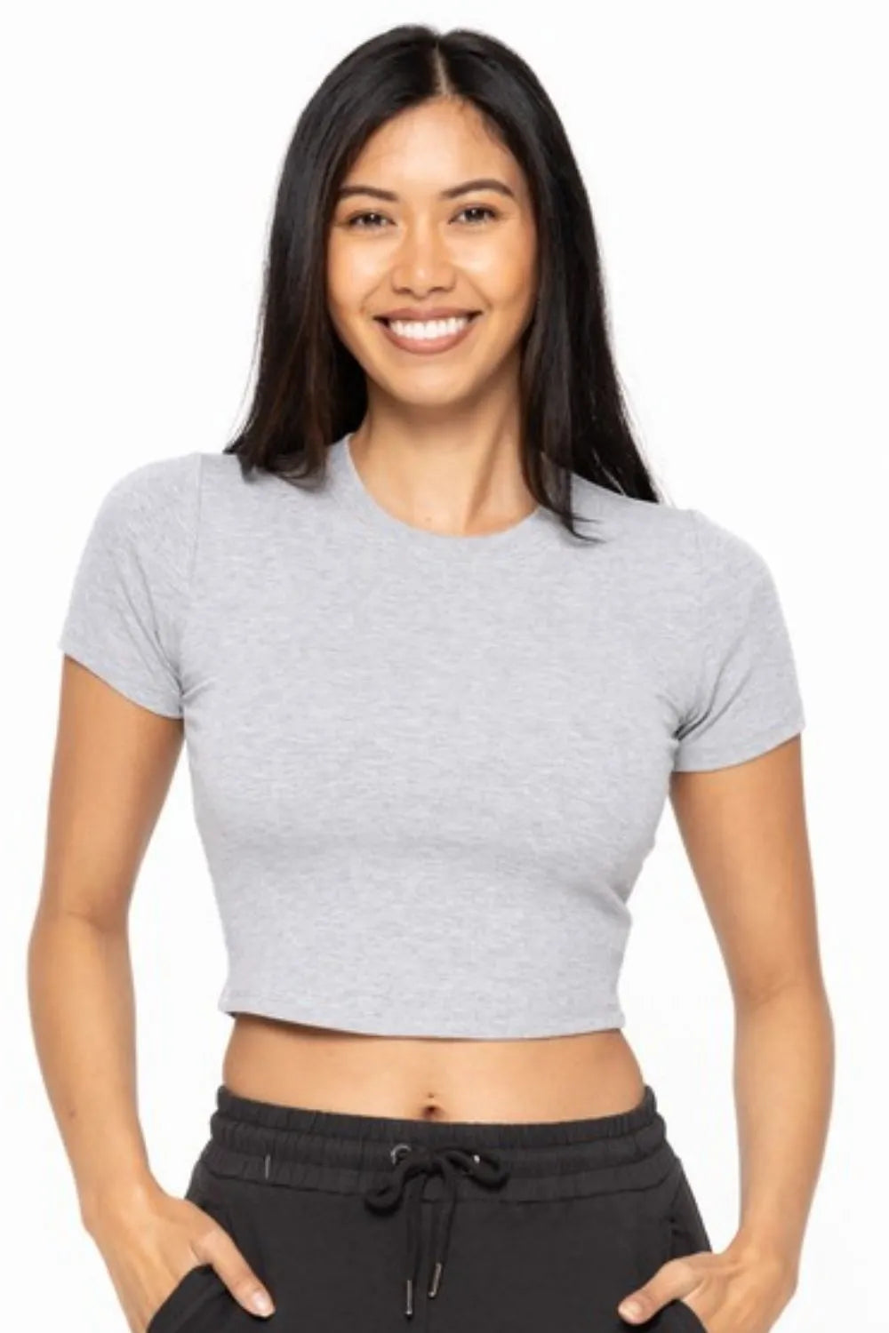 MONO B Essential Micro-ribbed Cropped Athleisure Tee - Lilixa.store