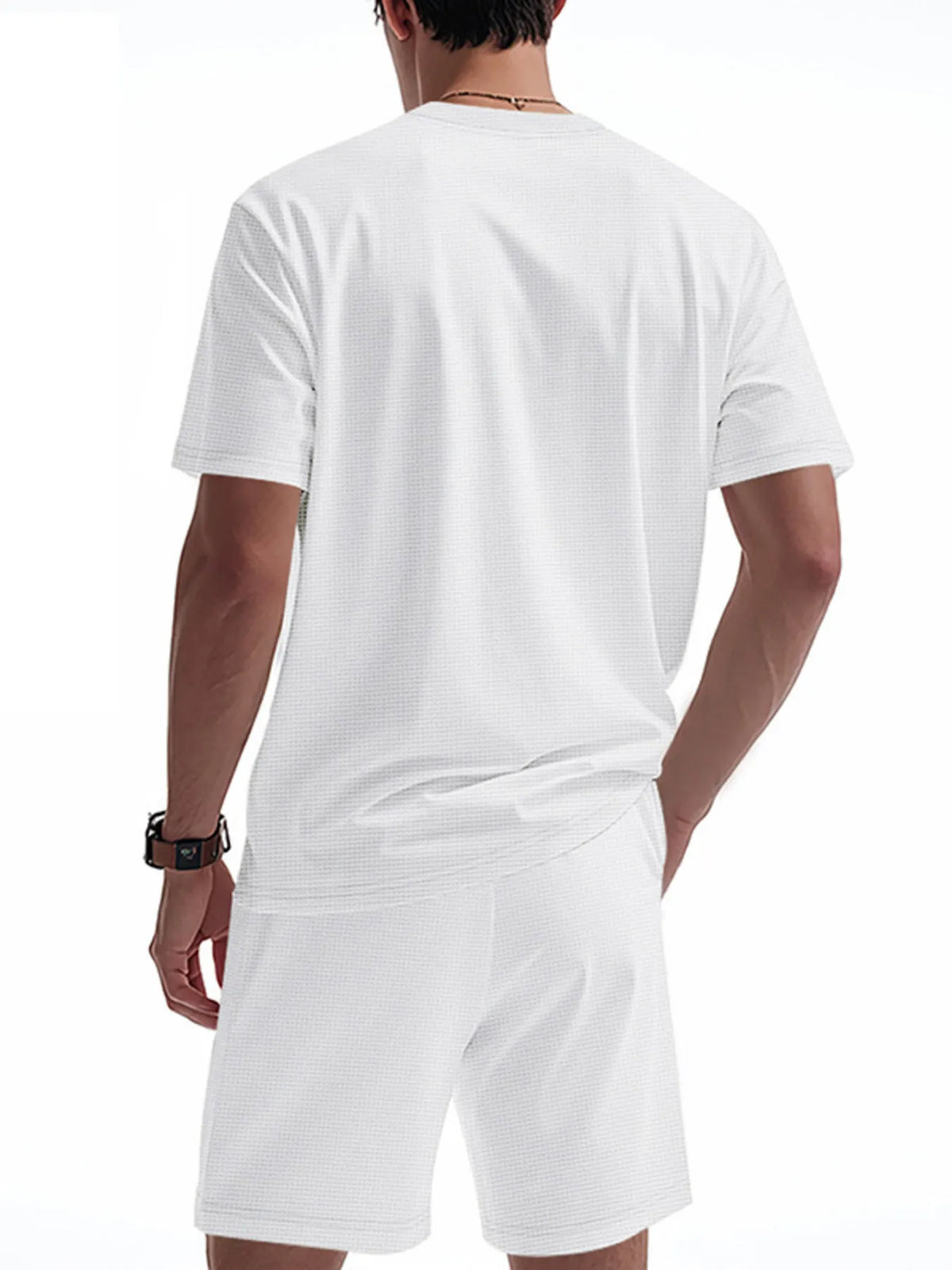 Men's Full Size Round Neck Short Sleeve Top and Shorts Set Plus Size, view 4