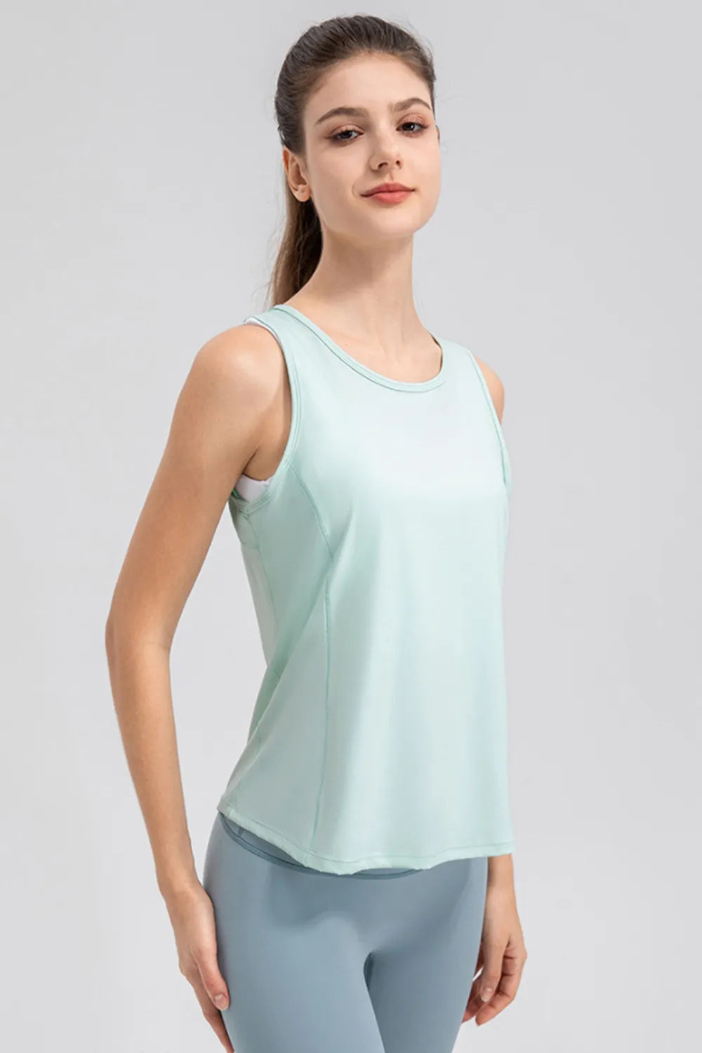 Wide Strap Round Neck Active Tank - Lilixa.store