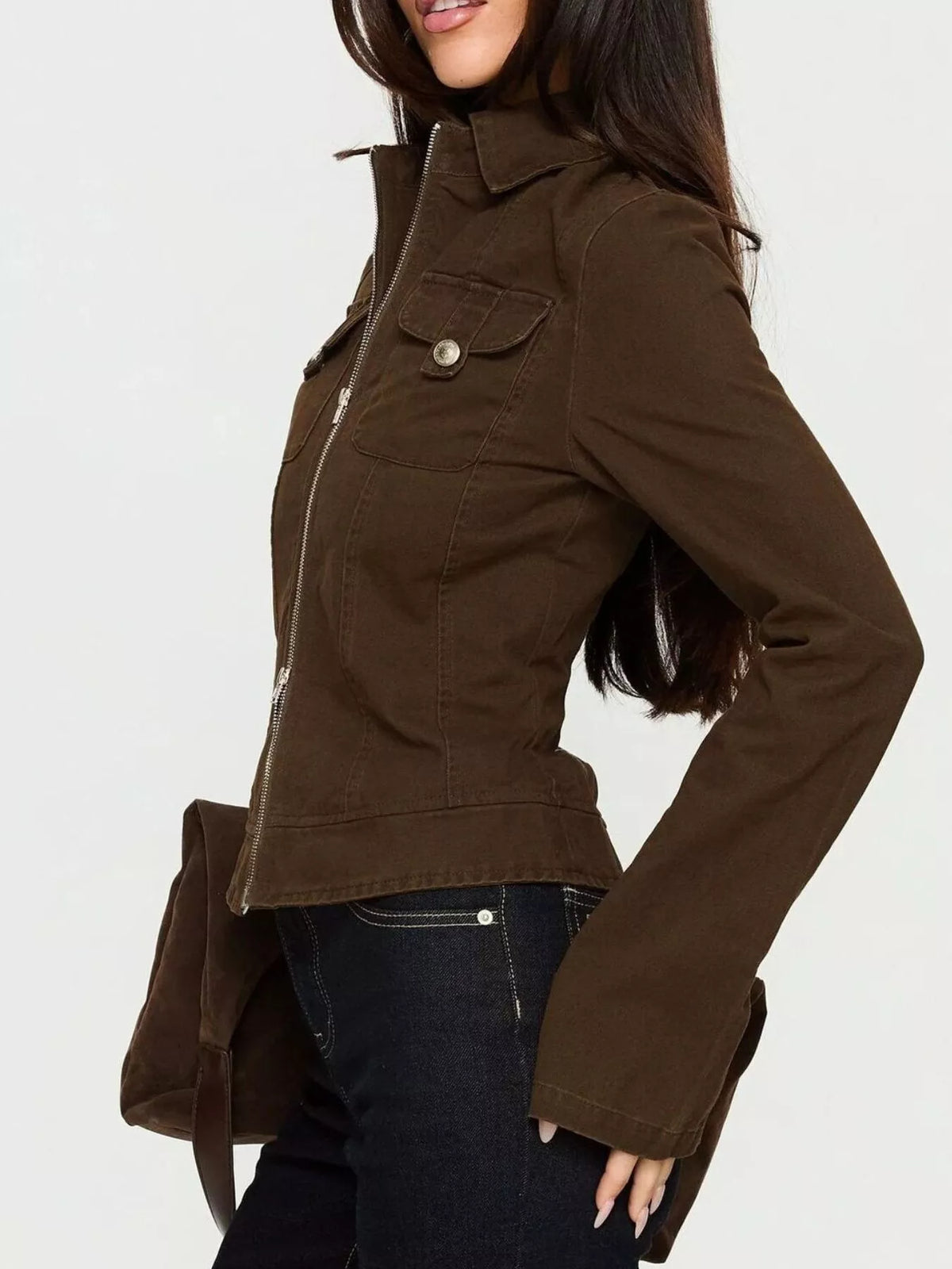 Slim-Fit Utility Zip-Up Cropped Jacket, view 3