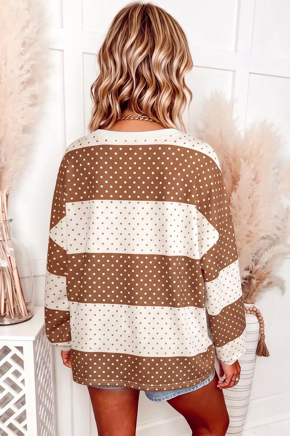 Polka Dot Color Block Long Sleeve Top - Lilixa.store