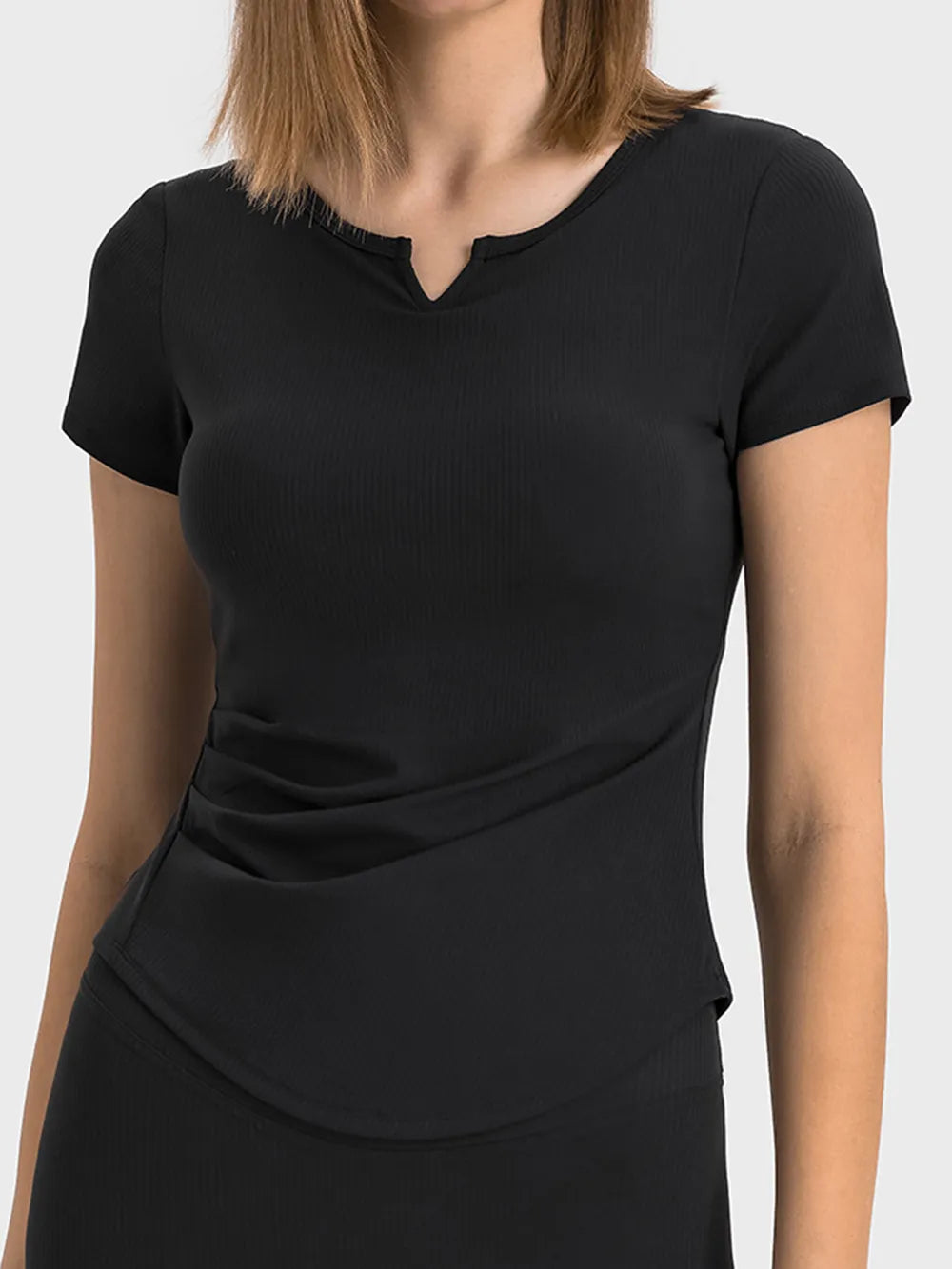 Millennia Notched Short Sleeve Active T-Shirt in Black