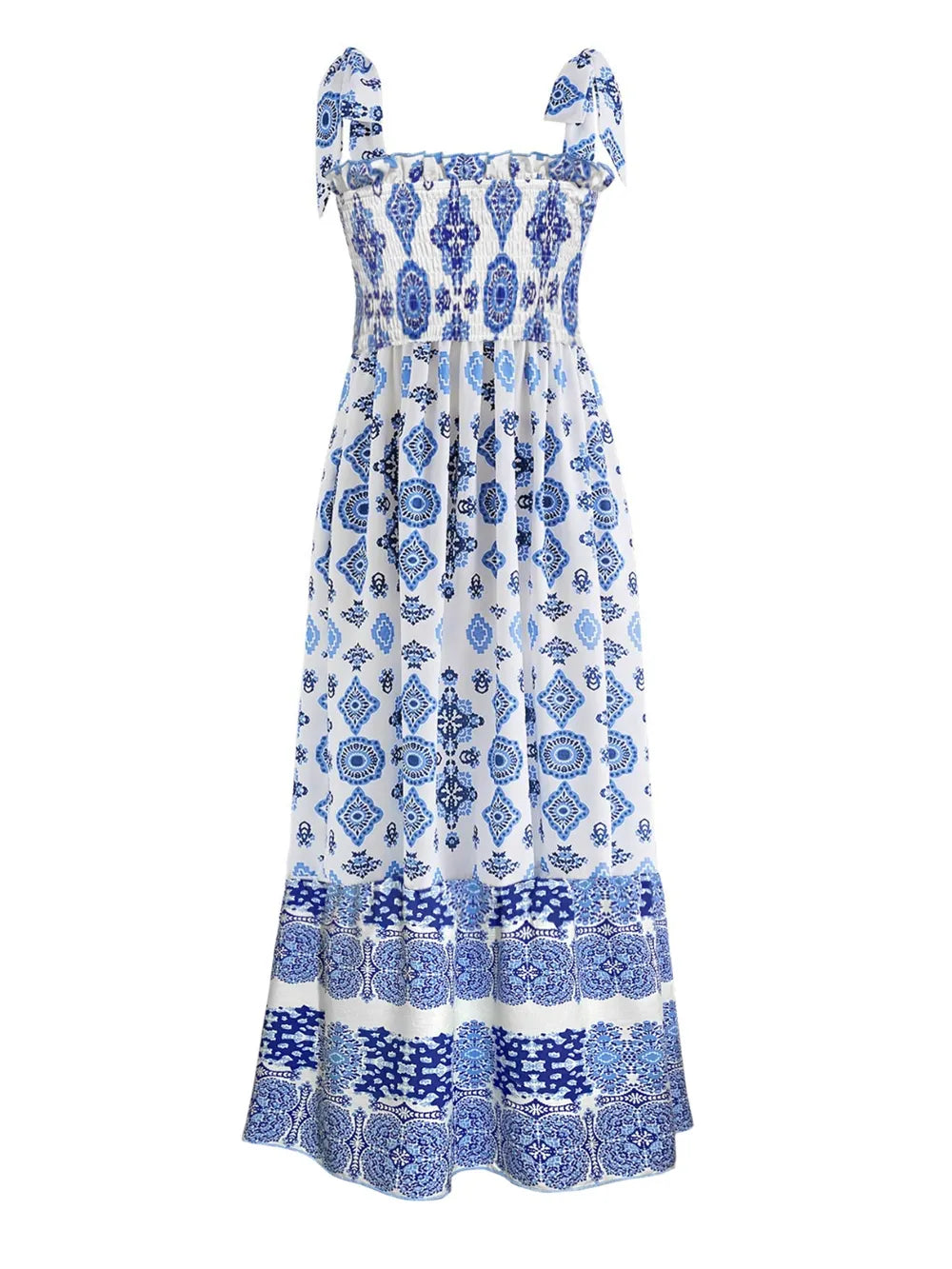 Smocked Printed Square Neck Cami Dress - Lilixa.store