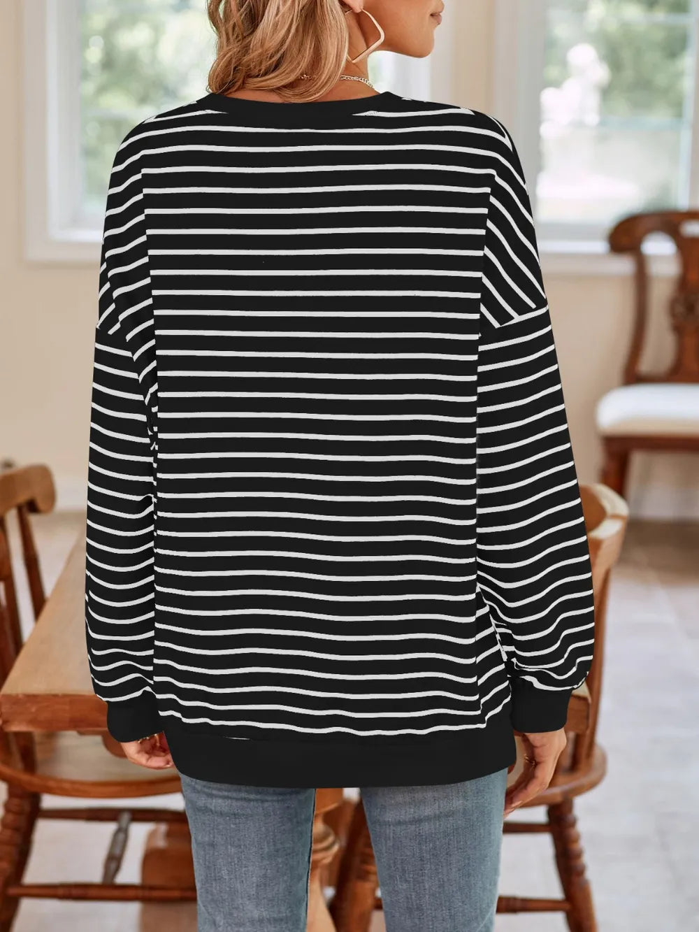 Lovelet Striped Round Neck Long Sleeve Sweatshirt - Lilixa.store