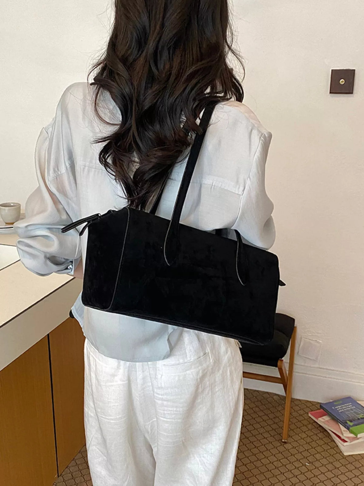 Suede Texture Rectangular Shoulder Bag - Lilixa.store